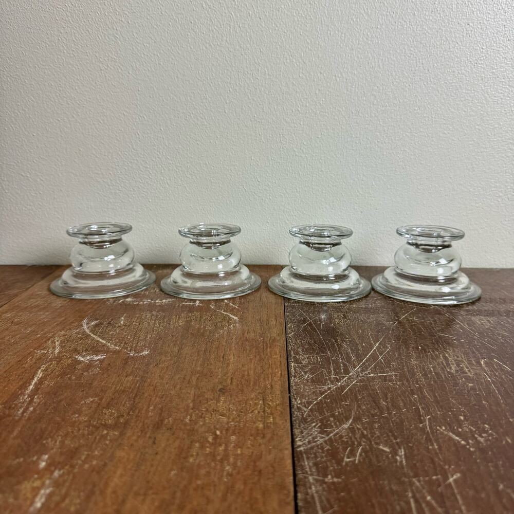 Federal Glass‎ Pressed Clear Glass Candle Holders Depression Era Set of 4
